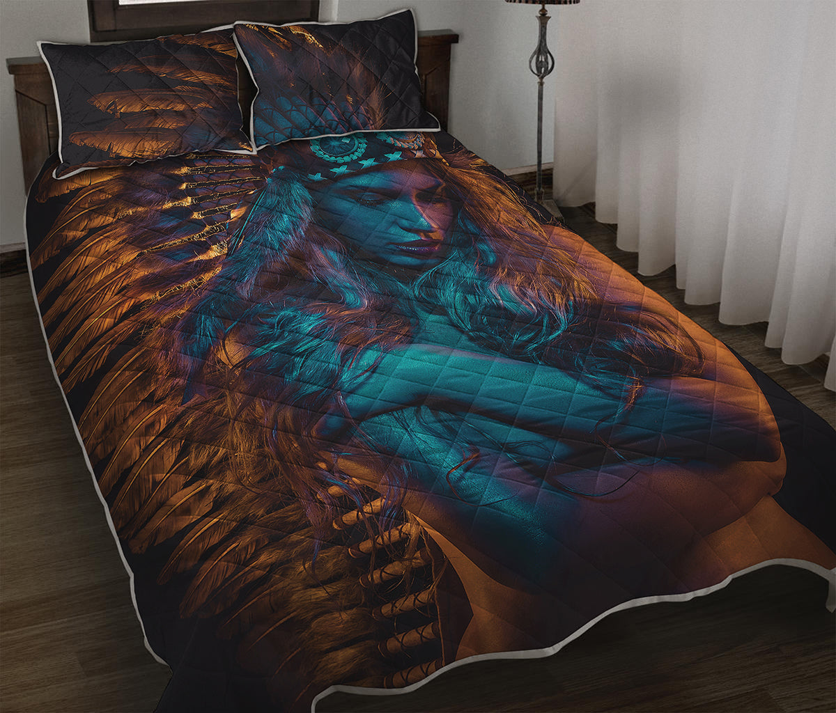 Native Indian Girl Portrait Print Quilt Bed Set