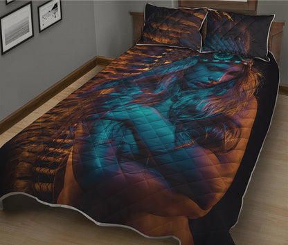 Native Indian Girl Portrait Print Quilt Bed Set