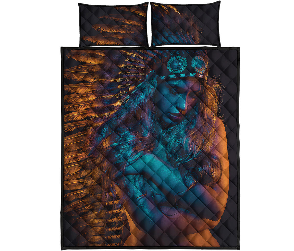 Native Indian Girl Portrait Print Quilt Bed Set