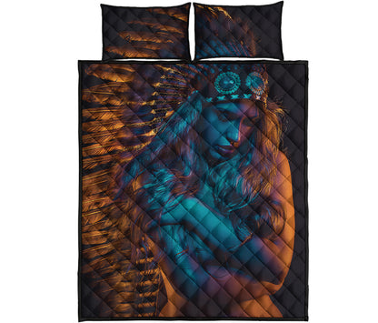 Native Indian Girl Portrait Print Quilt Bed Set