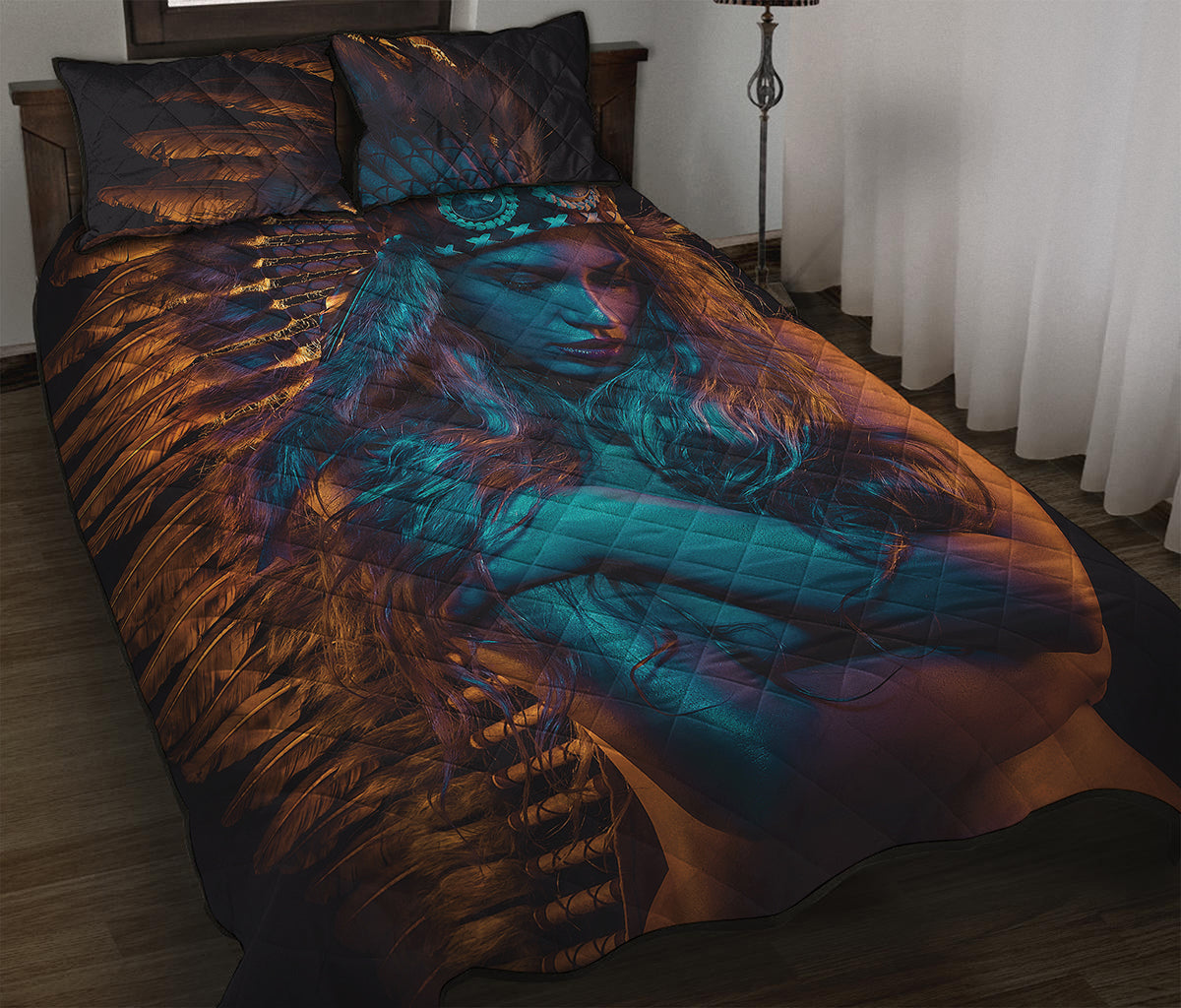 Native Indian Girl Portrait Print Quilt Bed Set