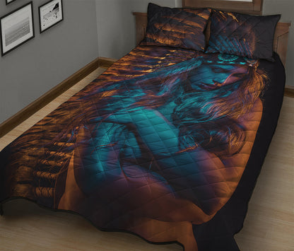Native Indian Girl Portrait Print Quilt Bed Set