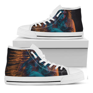 Native Indian Girl Portrait Print White High Top Shoes