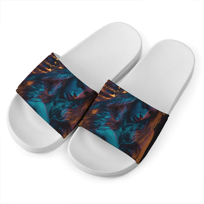 Native Indian Girl Portrait Print White Slide Sandals