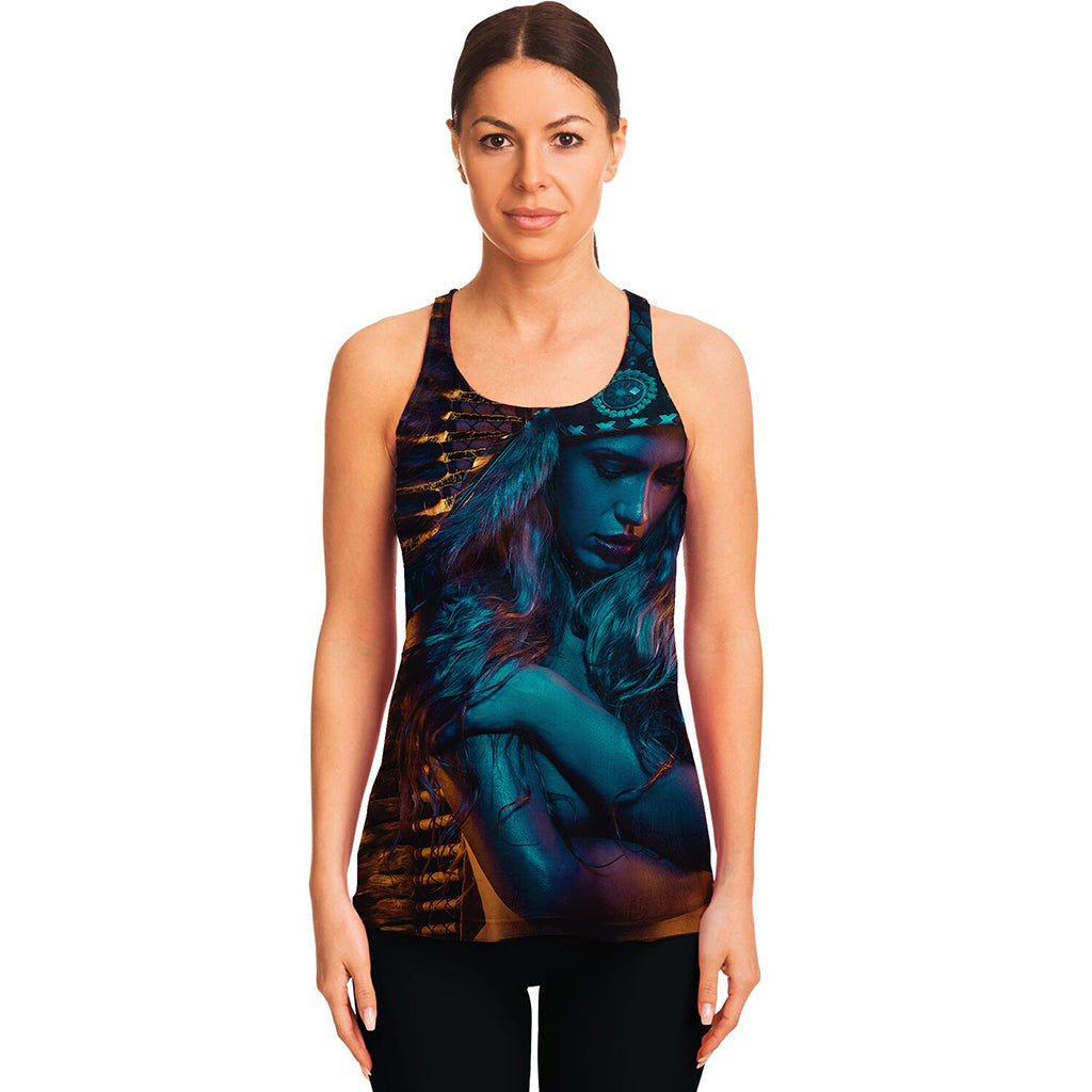 Native Indian Girl Portrait Print Women's Racerback Tank Top