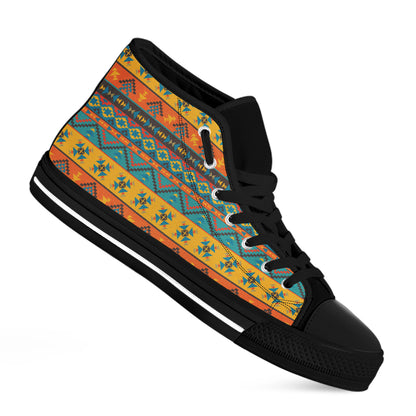 Native Indian Inspired Pattern Print Black High Top Shoes