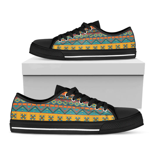 Native Indian Inspired Pattern Print Black Low Top Shoes