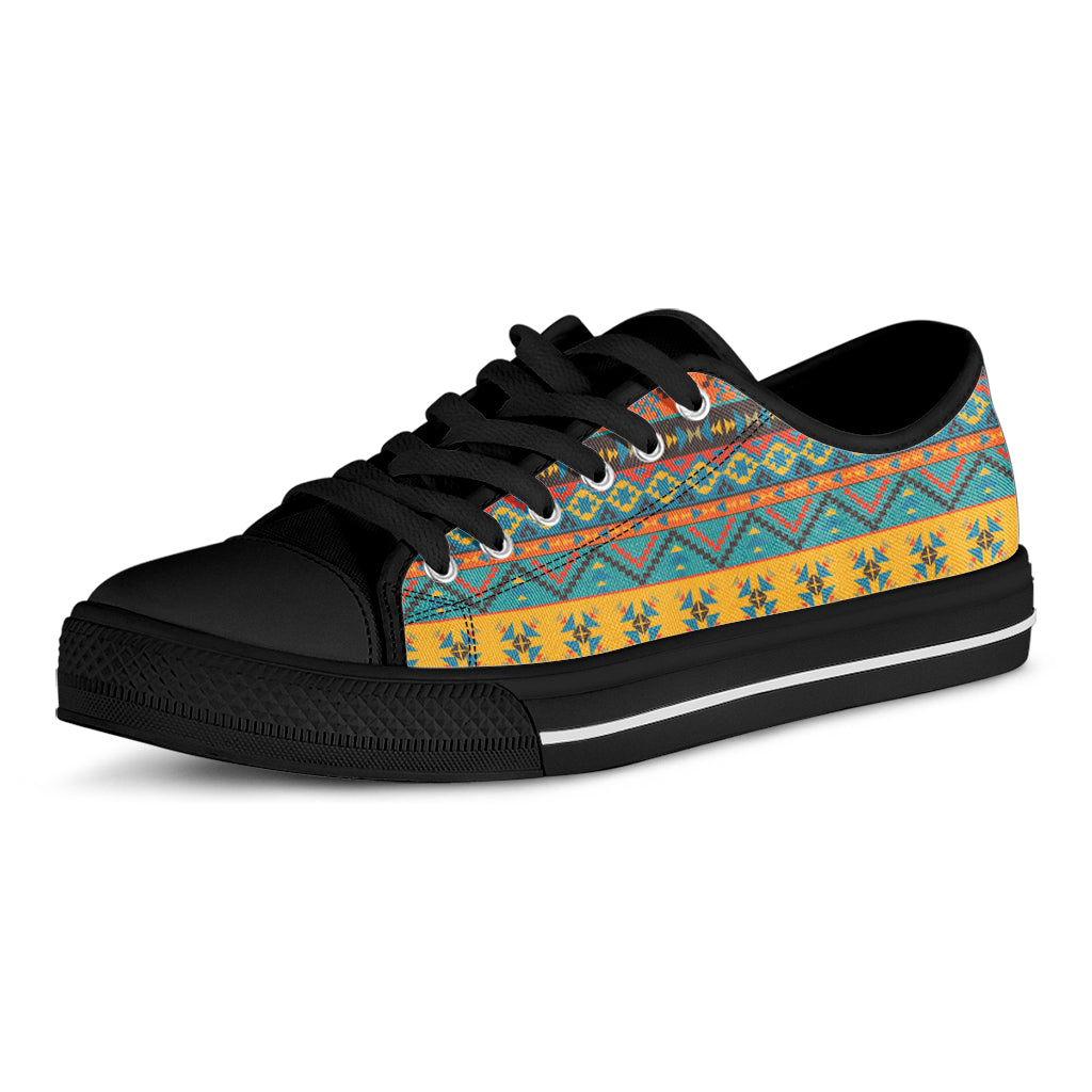 Native Indian Inspired Pattern Print Black Low Top Shoes