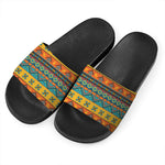Native Indian Inspired Pattern Print Black Slide Sandals