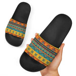 Native Indian Inspired Pattern Print Black Slide Sandals