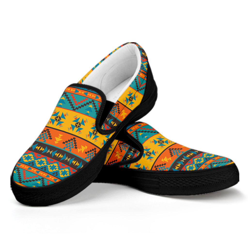 Native Indian Inspired Pattern Print Black Slip On Shoes