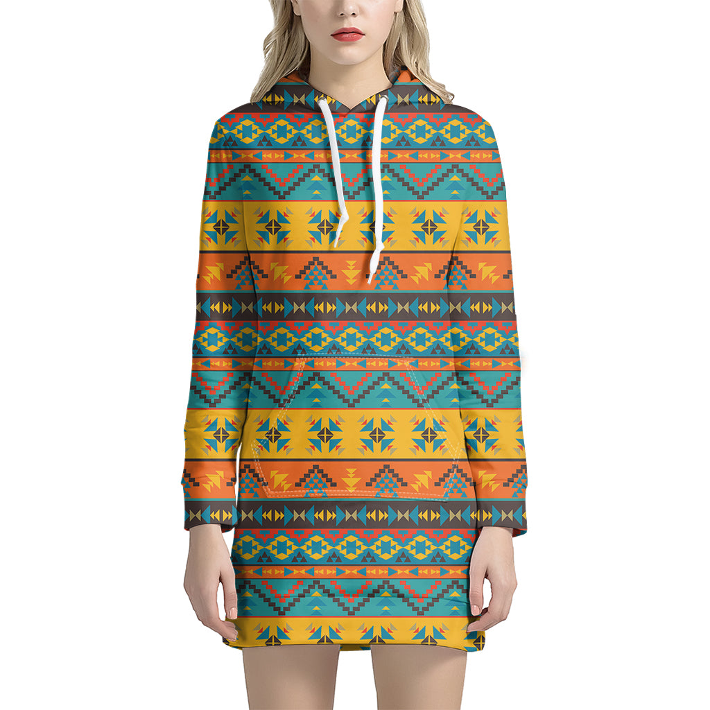 Native Indian Inspired Pattern Print Hoodie Dress