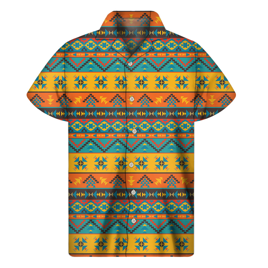 Native Indian Inspired Pattern Print Men's Short Sleeve Shirt