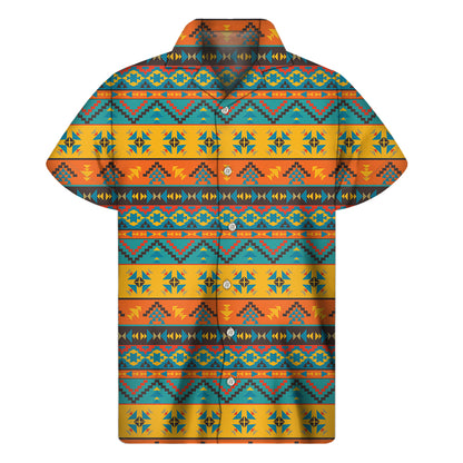 Native Indian Inspired Pattern Print Men's Short Sleeve Shirt