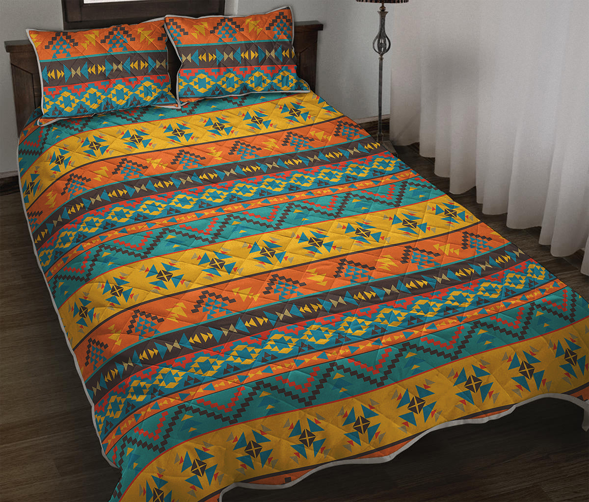 Native Indian Inspired Pattern Print Quilt Bed Set