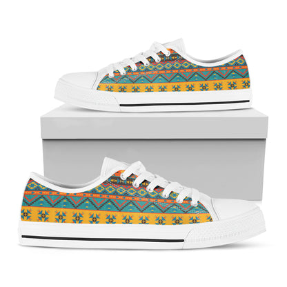 Native Indian Inspired Pattern Print White Low Top Shoes