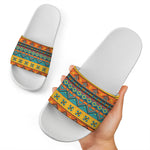 Native Indian Inspired Pattern Print White Slide Sandals