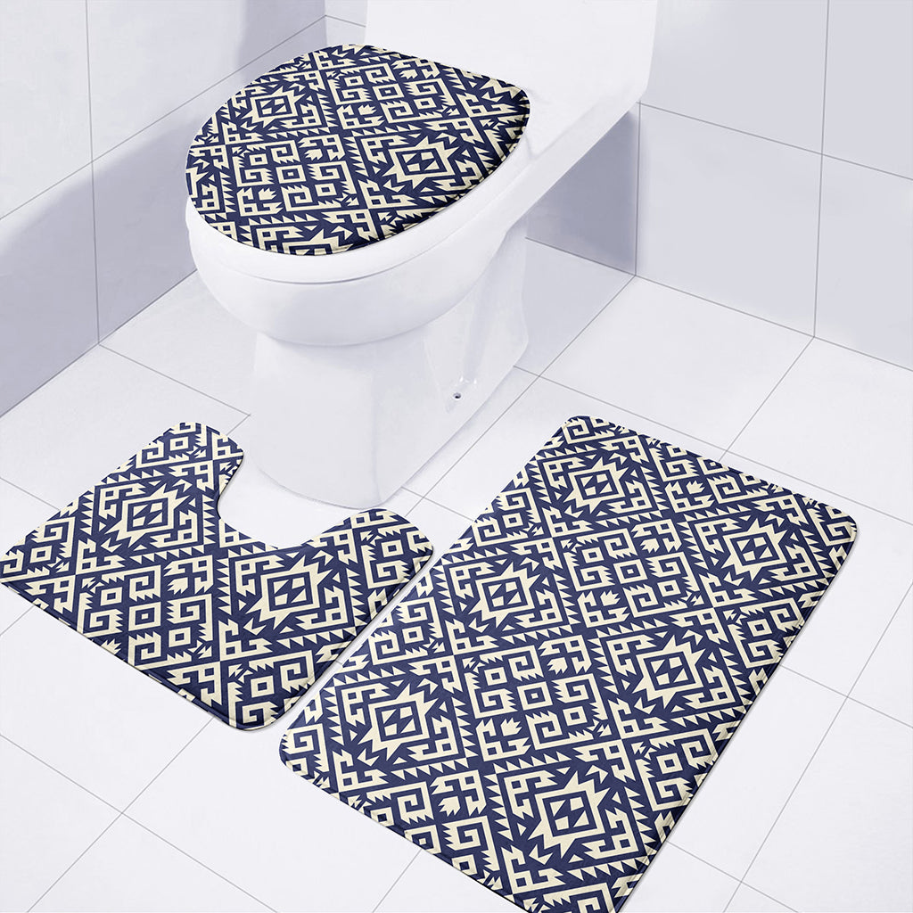 Native Indian Navajo Pattern Print 3 Piece Bath Mat Set