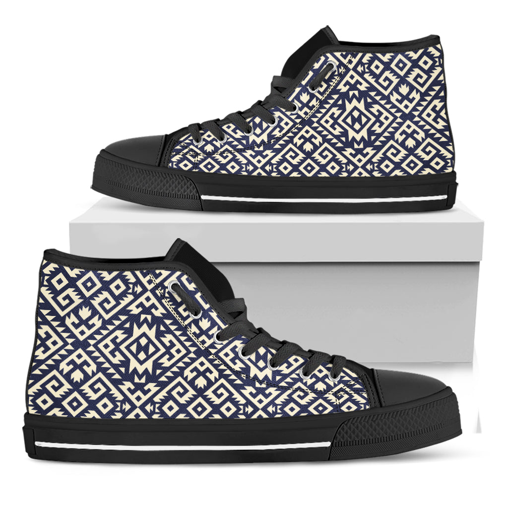 Native Indian Navajo Pattern Print Black High Top Shoes