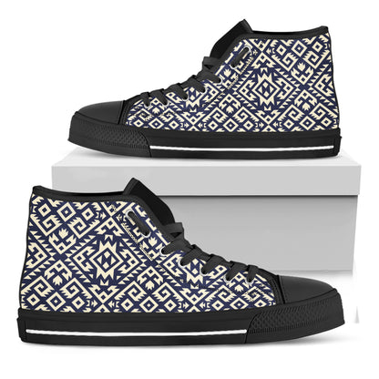 Native Indian Navajo Pattern Print Black High Top Shoes