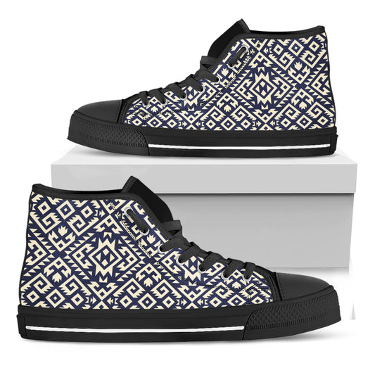 Native Indian Navajo Pattern Print Black High Top Shoes