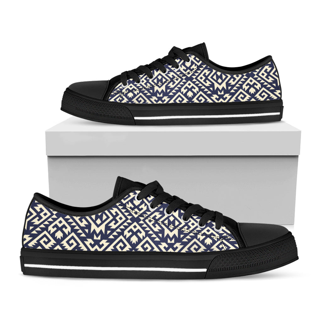 Native Indian Navajo Pattern Print Black Low Top Shoes