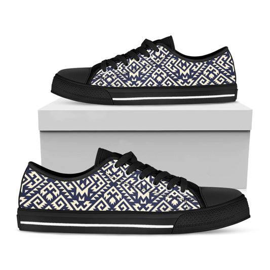 Native Indian Navajo Pattern Print Black Low Top Shoes