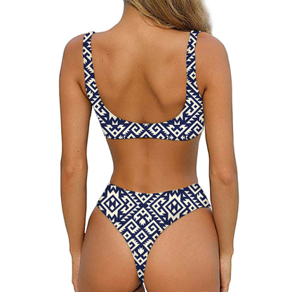 Native Indian Navajo Pattern Print Front Bow Tie Bikini