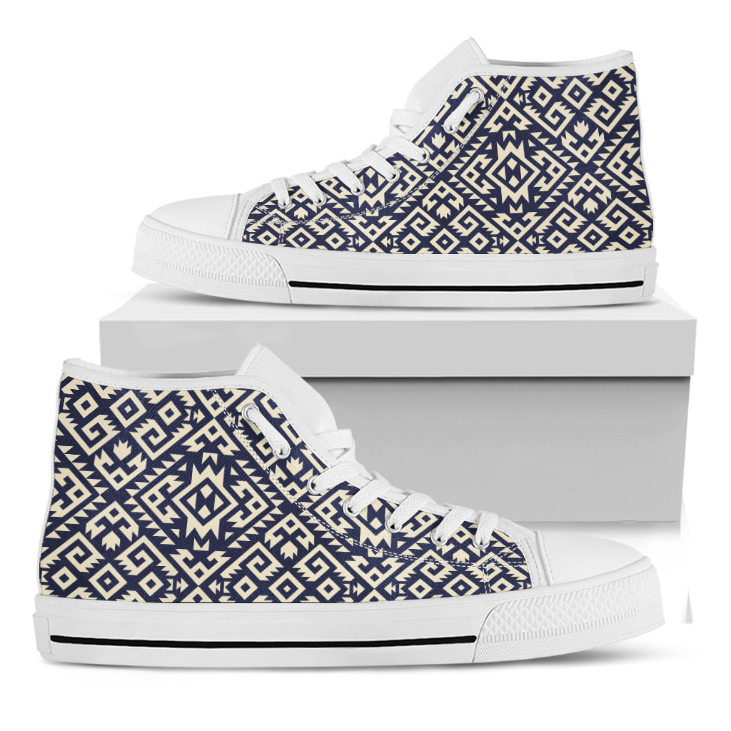 Native Indian Navajo Pattern Print White High Top Shoes