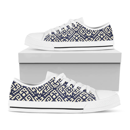 Native Indian Navajo Pattern Print White Low Top Shoes