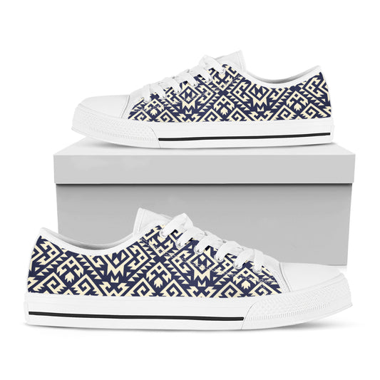 Native Indian Navajo Pattern Print White Low Top Shoes