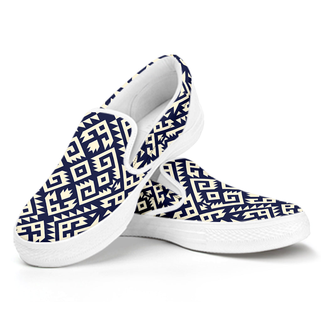 Native Indian Navajo Pattern Print White Slip On Shoes