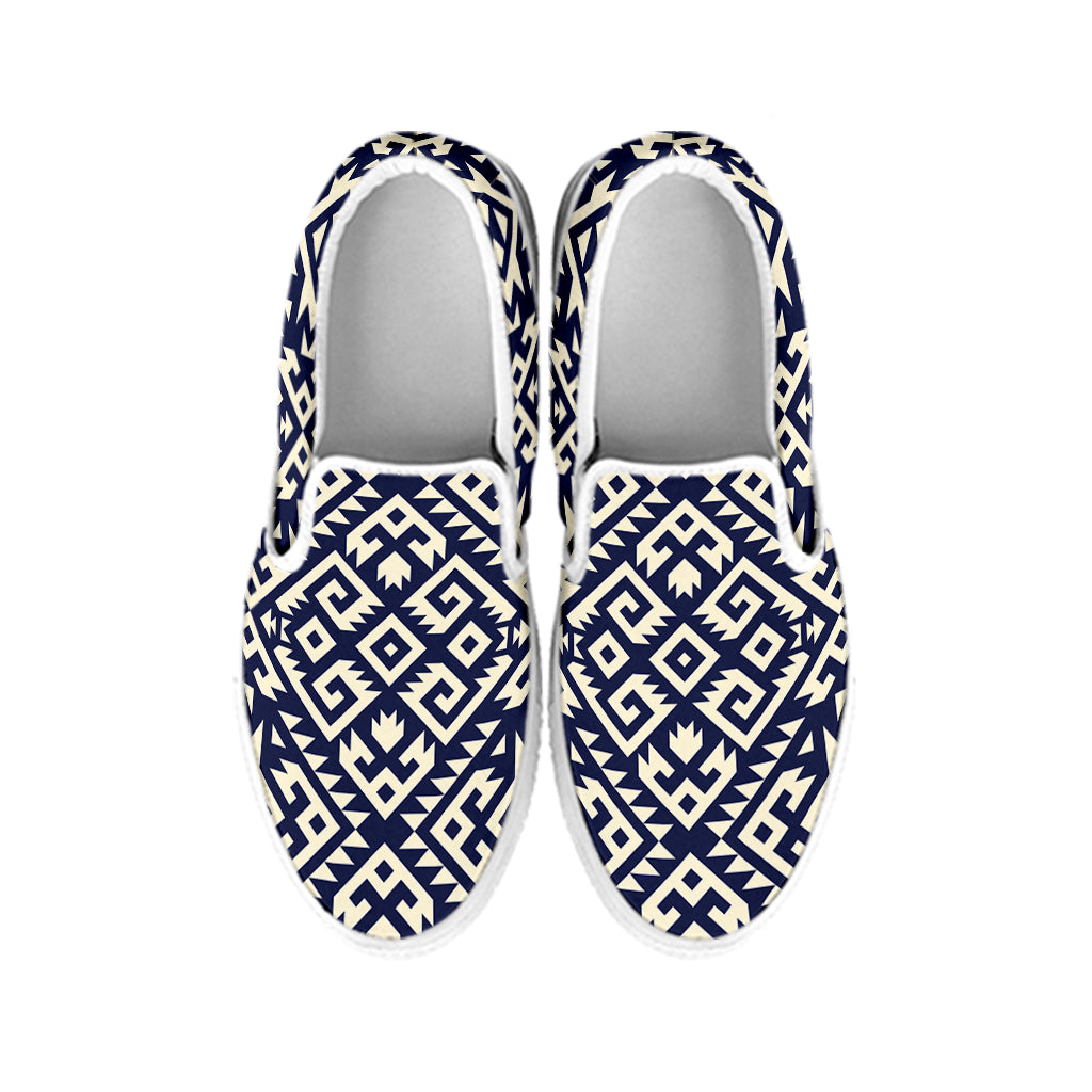 Native Indian Navajo Pattern Print White Slip On Shoes