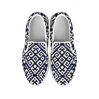 Native Indian Navajo Pattern Print White Slip On Shoes