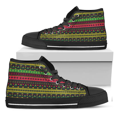 Native Indian Tribal Pattern Print Black High Top Shoes