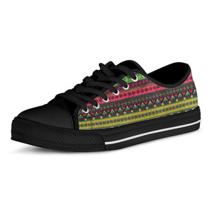 Native Indian Tribal Pattern Print Black Low Top Shoes
