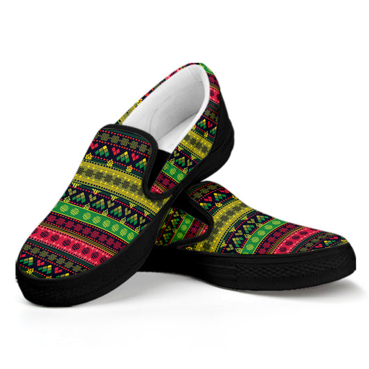 Native Indian Tribal Pattern Print Black Slip On Shoes