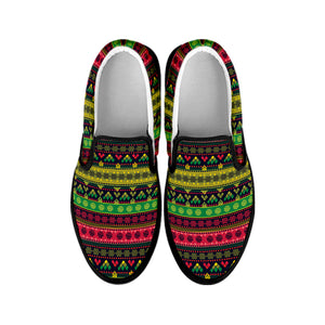 Native Indian Tribal Pattern Print Black Slip On Shoes