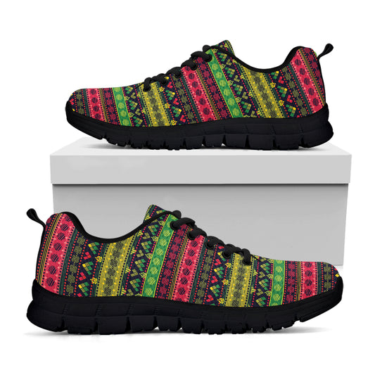 Native Indian Tribal Pattern Print Black Sneakers