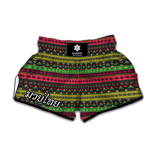 Native Indian Tribal Pattern Print Muay Thai Boxing Shorts