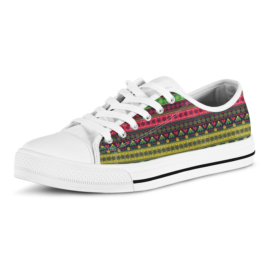 Native Indian Tribal Pattern Print White Low Top Shoes