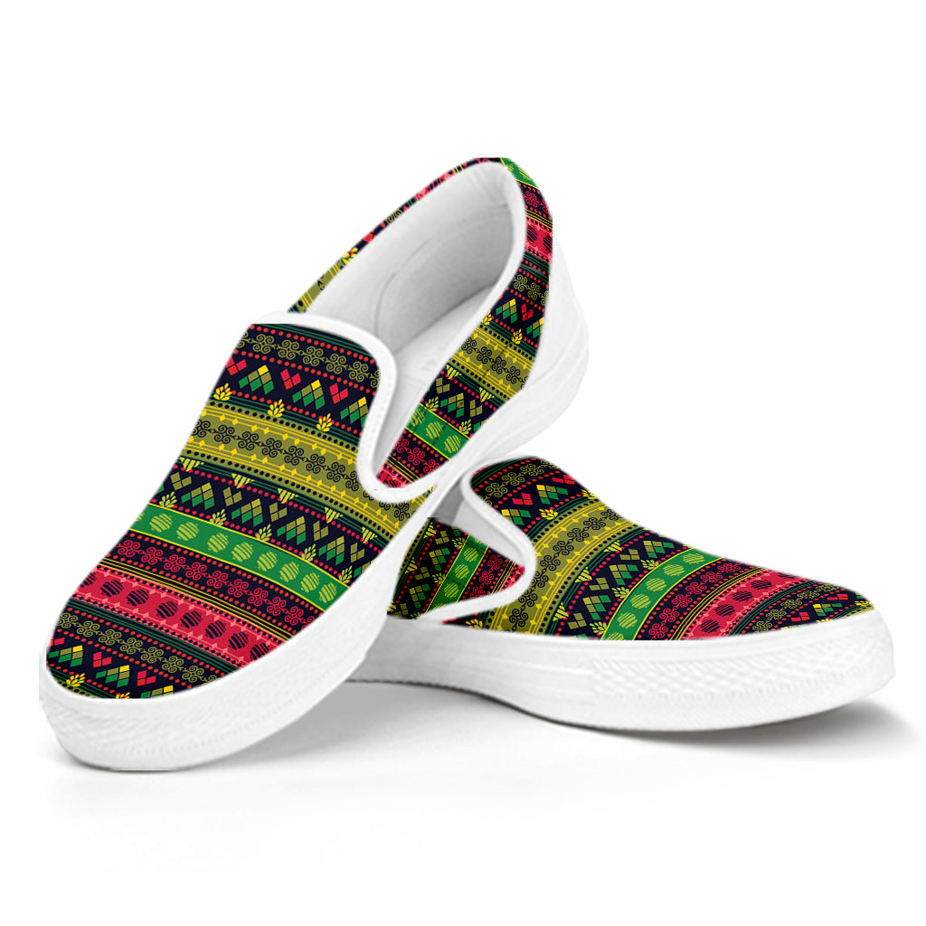 Native Indian Tribal Pattern Print White Slip On Shoes