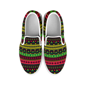 Native Indian Tribal Pattern Print White Slip On Shoes