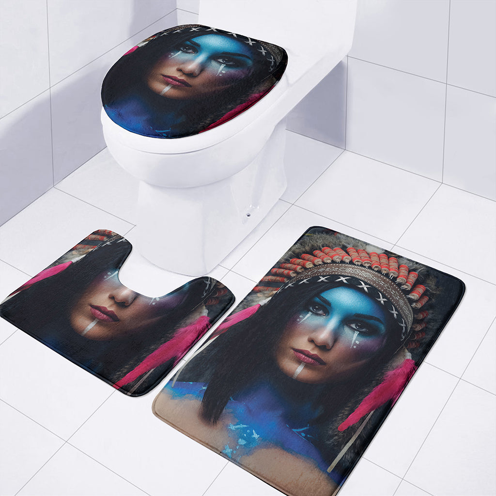 Native Indian Woman Portrait Print 3 Piece Bath Mat Set