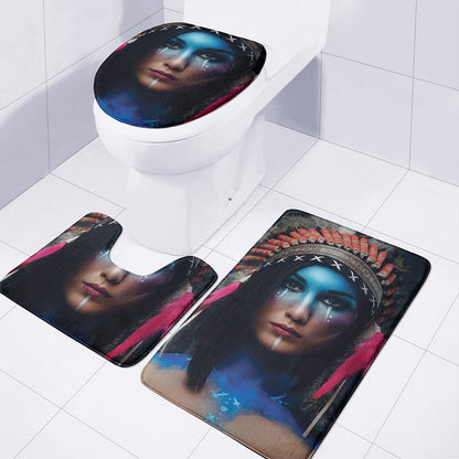 Native Indian Woman Portrait Print 3 Piece Bath Mat Set