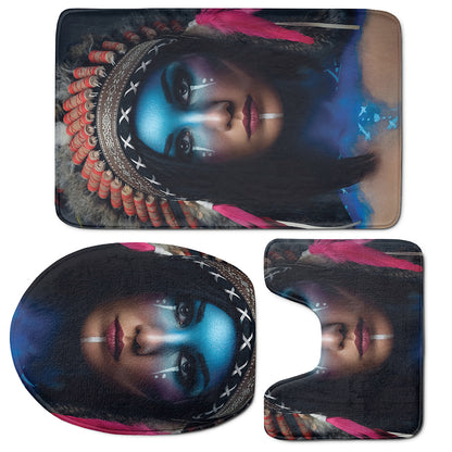 Native Indian Woman Portrait Print 3 Piece Bath Mat Set