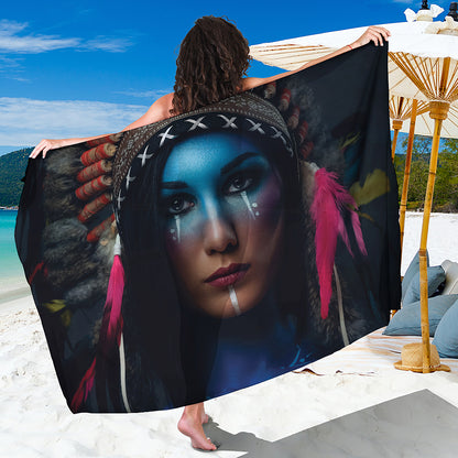 Native Indian Woman Portrait Print Beach Sarong Wrap
