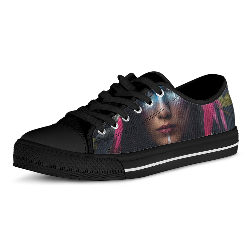 Native Indian Woman Portrait Print Black Low Top Shoes