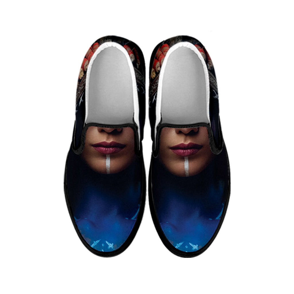 Native Indian Woman Portrait Print Black Slip On Shoes