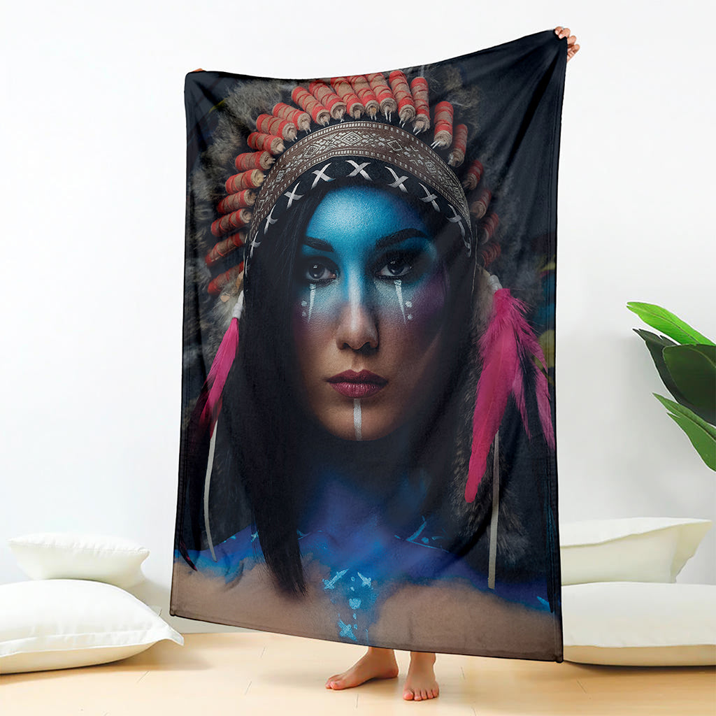 Native Indian Woman Portrait Print Blanket